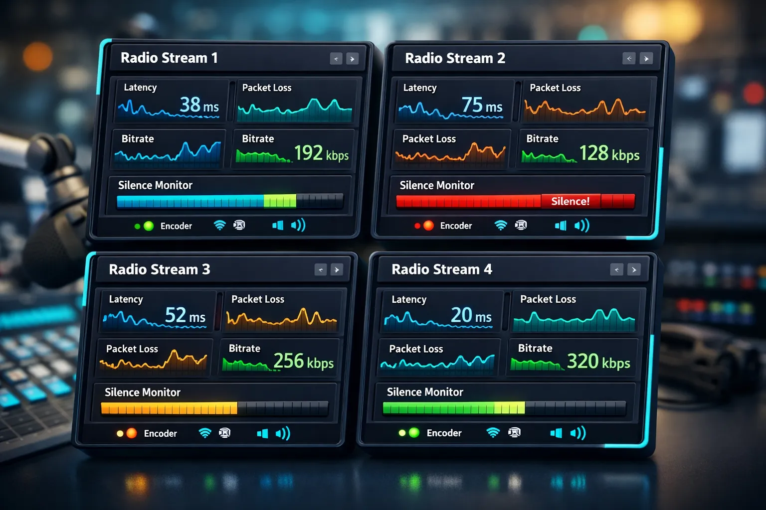 Visualisatie van meerdere technisch bewaakte audiostreams